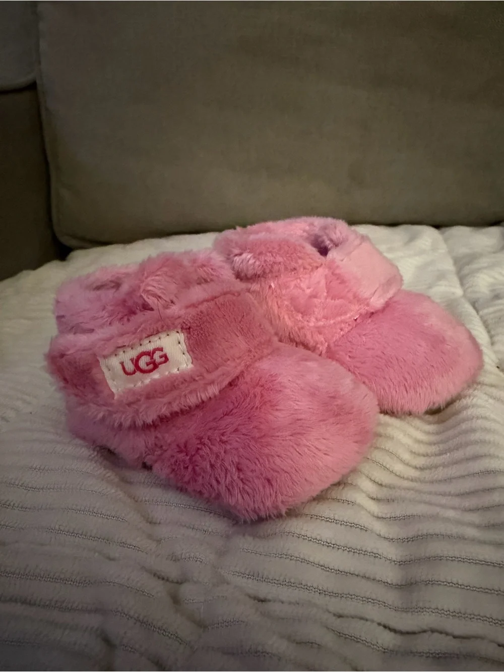 UGG Kids Plush Pink Strap Slippers